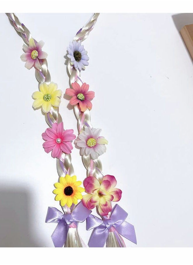 Excefore - Princess Rapunzel Wig for Girls Rapunzel Long Braided Blonde Wig with Tiara Flowers Crown Butterfly Pin Rapunzel Toys Birthday Gifts Kids Rapunzel Dress up Accessories (FLOWERS RANDOM) - Image 1