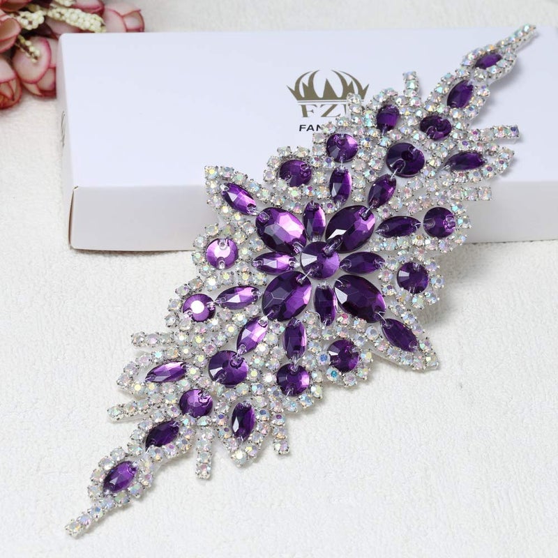 Rhinestone Applique for Wedding Dress Belt Embellishment Purple