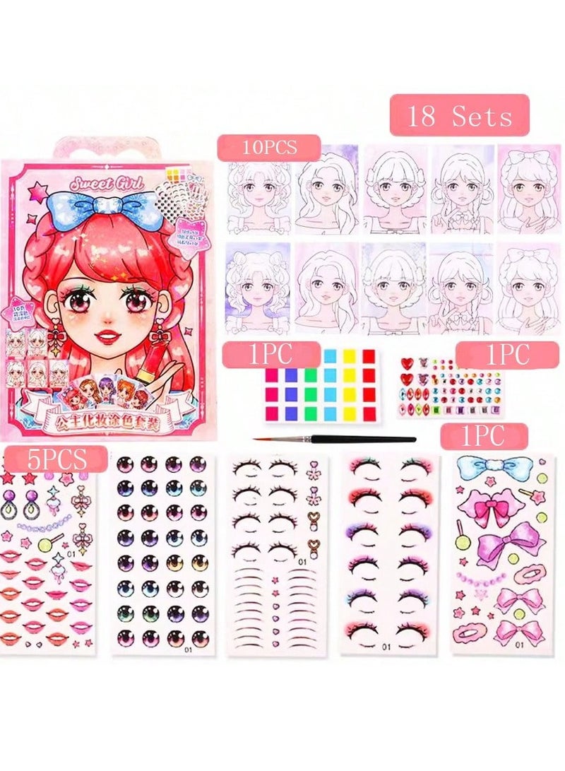 DIY Princess Makeup and Sticker Craft Kit – 1pc Reusable Handmade Set with Pink Paper Bag, Art Supplies, and Sparkling Decals – Fun Beauty Toy for Girls, Perfect for Birthday, , Easter, Thanksgiving - Image 3