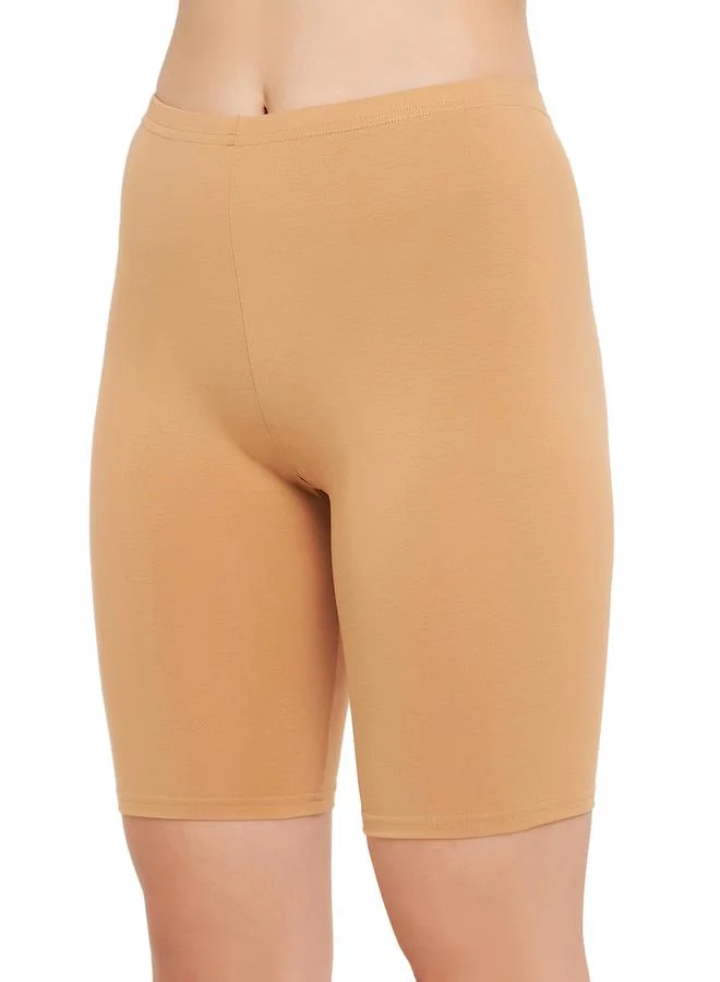 كلوفيا Beige Mid-Waist Cotton Blend Cycling Shorts