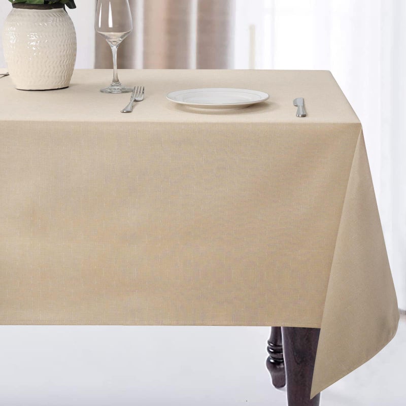 JUCFHY Rectangle Table Cloth Linen Farmhouse Tablecloth Heavy Duty FabricStainProofWater Resistant Washable Table ClothsDecorative Oblong Table Cover for Kitchen and Holiday60x84 InchNatural