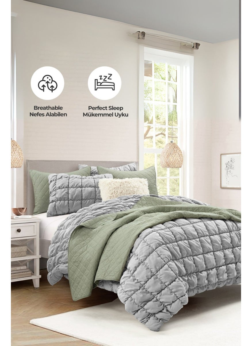 Evlen Home Collection Puff Bedspread Set Double Handmade Casual Plain Cotton Filled Quilt Sleep Set 3 Piece  - Image 5