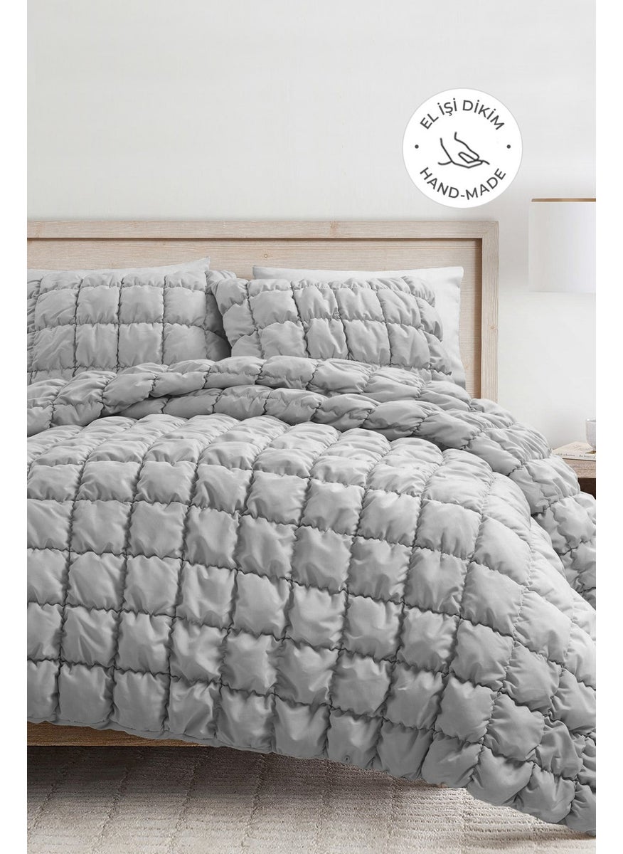 Evlen Home Collection Puff Bedspread Set Double Handmade Casual Plain Cotton Filled Quilt Sleep Set 3 Piece  - Image 1