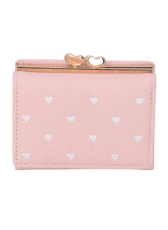 Women Wallet 3 Fold Embroidery Heart Shape Pattern PU Leather Multifunctional Lady Card Coin Purse Pink