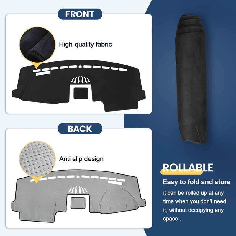 Rilsen Dashboard Cover Mat Custom Fit for 2015-2020 Ford F150 Dash Cover Nonslip Dash Mat Protector Sunshade No Glare Black - Image 3
