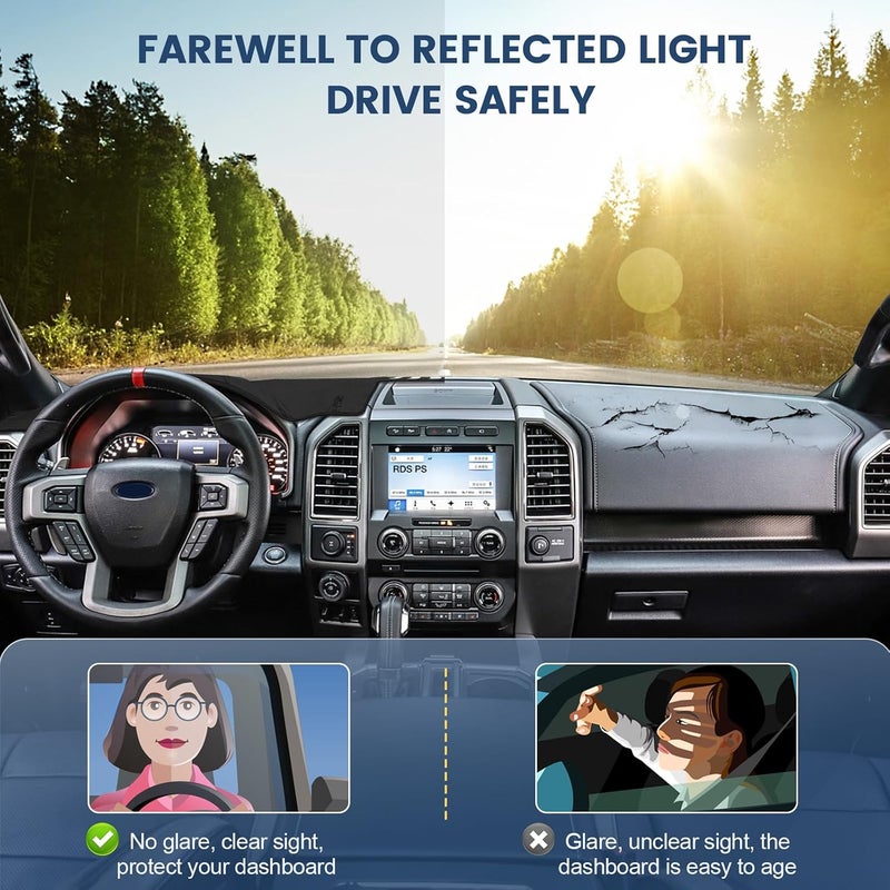 Rilsen Dashboard Cover Mat Custom Fit for 2015-2020 Ford F150 Dash Cover Nonslip Dash Mat Protector Sunshade No Glare Black - Image 4