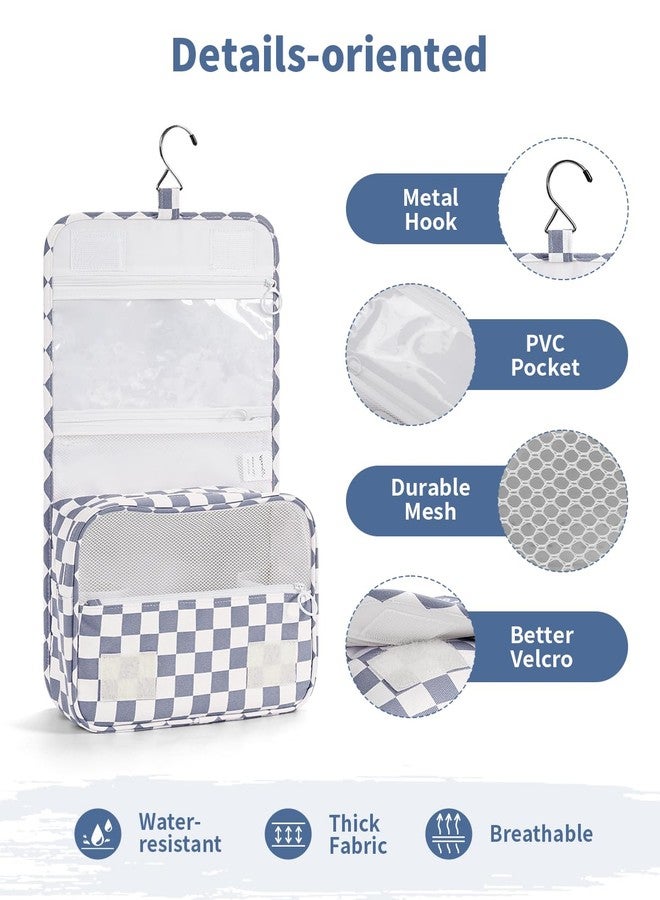 Narwey Small Hanging Travel Toiletry Bag for Traveling Women, Checkered Travel Bag for Toiletries, Makeup Bag Organizer Make Up Cosmetic Bags (Grayish Blue Checkerboard) - Image 4