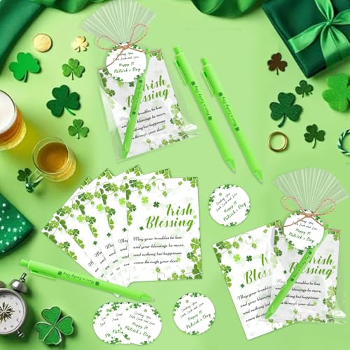 Auch 25 Sets St. Patrick’s Day Gifts Bulk, Employee Appreciation Shamrock Ballpoint Pens with Irish Blessing Tags,Irish Party Favors for Employee Appreciation, Classroom Rewards, Teachers - Image 5