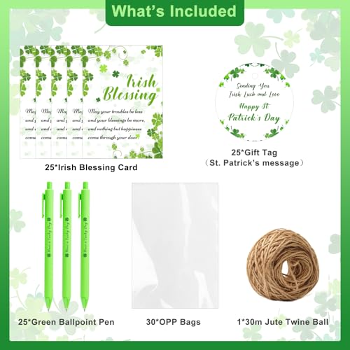 Auch 25 Sets St. Patrick’s Day Gifts Bulk, Employee Appreciation Shamrock Ballpoint Pens with Irish Blessing Tags,Irish Party Favors for Employee Appreciation, Classroom Rewards, Teachers - Image 4