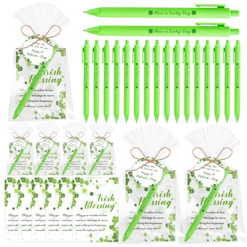 Auch 25 Sets St. Patrick’s Day Gifts Bulk, Employee Appreciation Shamrock Ballpoint Pens with Irish Blessing Tags,Irish Party Favors for Employee Appreciation, Classroom Rewards, Teachers - Image 1