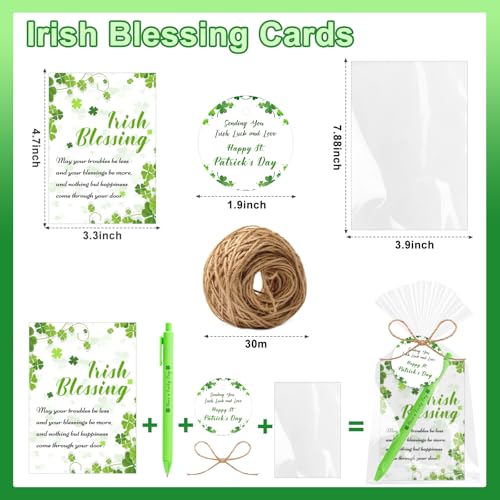 Auch 25 Sets St. Patrick’s Day Gifts Bulk, Employee Appreciation Shamrock Ballpoint Pens with Irish Blessing Tags,Irish Party Favors for Employee Appreciation, Classroom Rewards, Teachers - Image 2