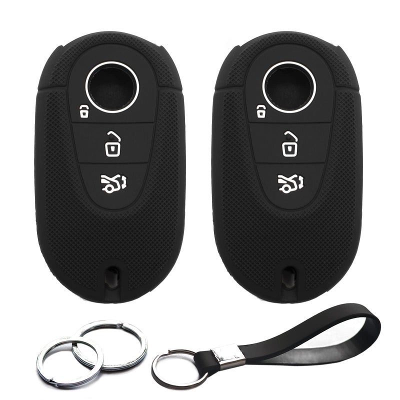 INFIPAR 2pcs Compatible with Mercedes Benz G C S E SL CLE GLC EQE EQS 300 350 450 500 560 580 SL AMG Maybach Key Fob Cover Case Key Chain Protector Keyless Entry Remote Holder