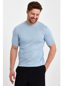 Cool Tarz Cool Style Blue Men's Half Turtleneck Plain Knitwear T-SHIRT-TRZ19129R09S  - Image 1