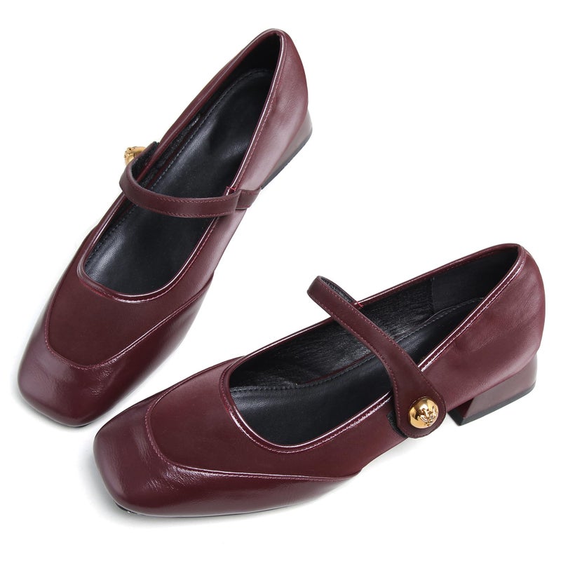Dear Time Womens Vintage Square Toe Mary Jane Shoes Retro Flats Strap Ballets Dress Shoes Burgundy Size 75