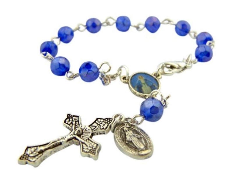CB Catholic Gift Our Lady of Grace Mary Travel Protection 6mm Blue Glass Bead 14cm Rear View Mirror Car Truck Car Rosary