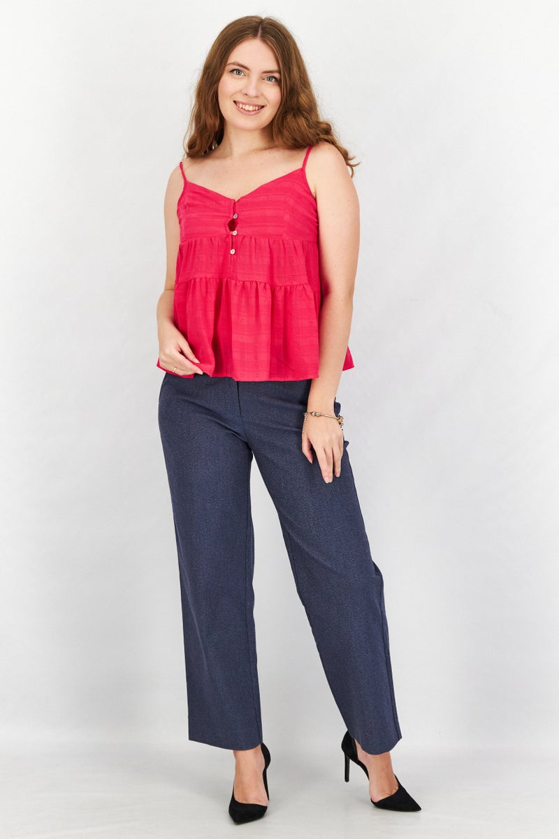French Connection Women V-Neck Sleeveless Textured Cami Top, Pink - Image 4