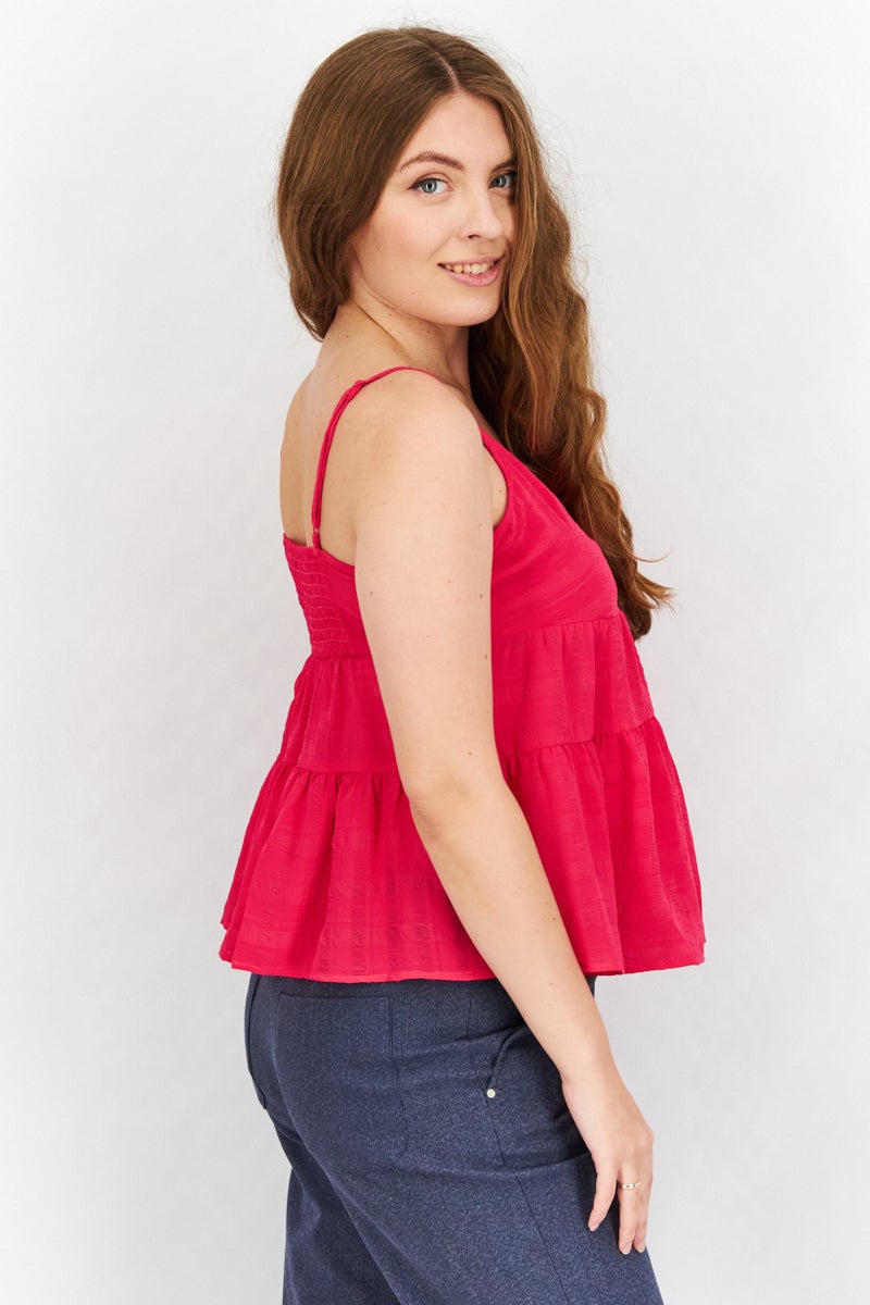 French Connection Women V-Neck Sleeveless Textured Cami Top, Pink - Image 2