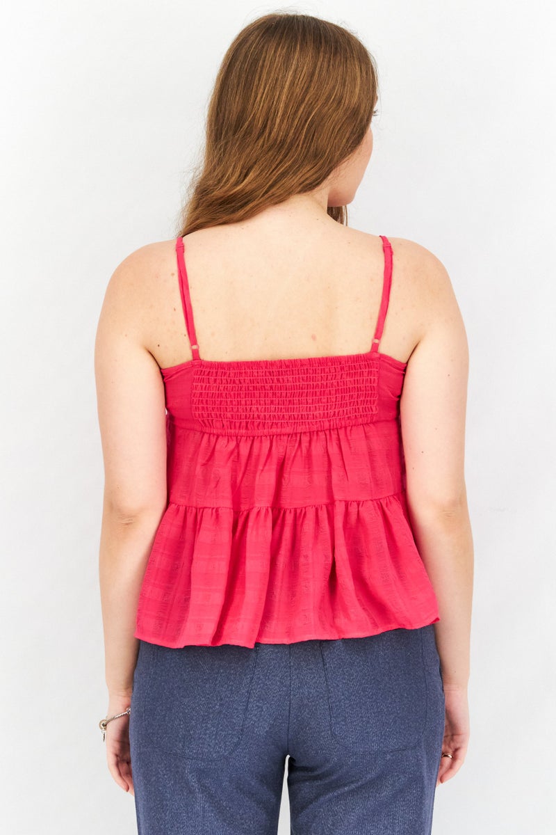 French Connection Women V-Neck Sleeveless Textured Cami Top, Pink - Image 3