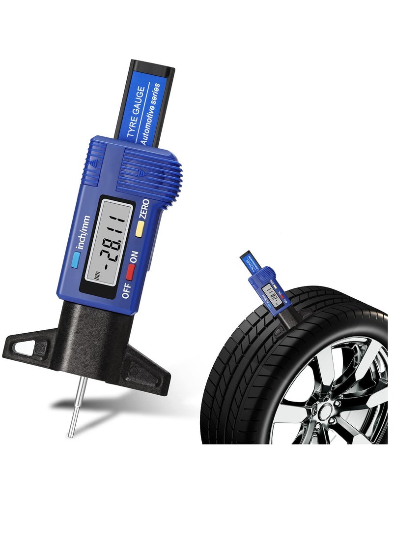 Tire Tread Depth Gauge, LCD Digital Tire Tread Depth Gauge Blue Tire Wear Gauge Tread Checker with Inch MM Conversion for Motorcycle Car Truck - Image 1