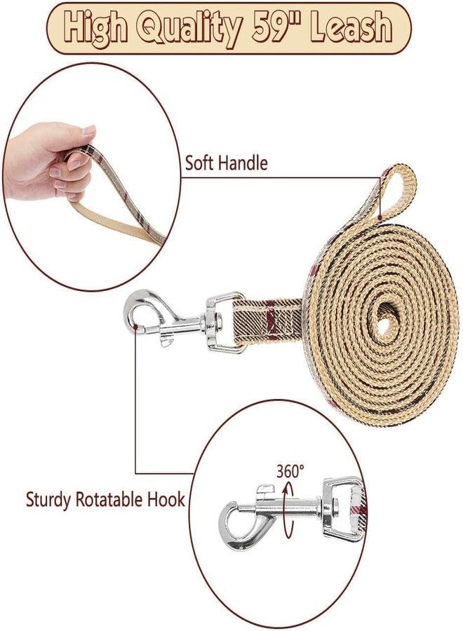 BINGPET Dog Harness Collar Leash Set,Adjustable No Pull Escape Proof Small Dog Harness,Classic Plaid Puppy Harness and Leash Set for Small Medium Large Dogs Training Easy Walk Running(Beige,M) - Image 5