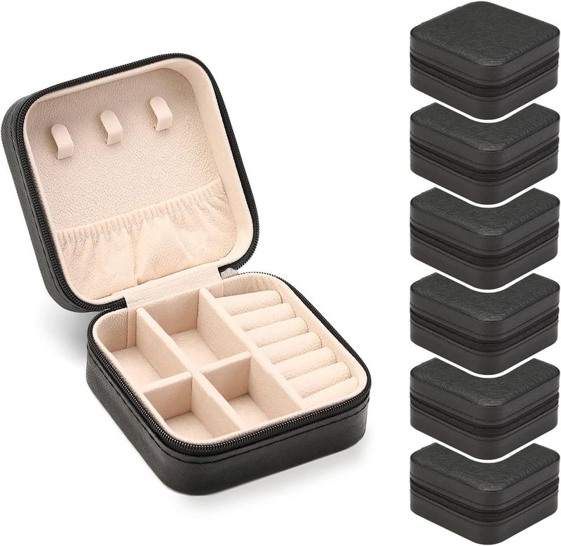 ZPROW Travel Jewelry Case, Mini Portable Jewelry Travel Boxes, Small Jewelry Organizer for Rings, Earrings, Pendants, Watches, Necklaces, Lipsticks Organizer Storage Holder Case (Black-6packs) - Image 1