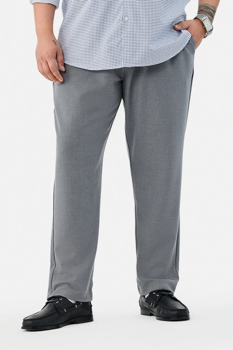 سنيتش Grey Solid Regular Fit Formal Plus Size Trousers