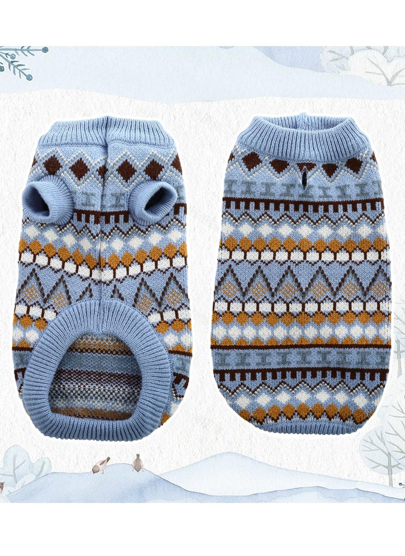 Excefore - Dog Jumper, Pet Knitted Jumper Warm Winter Vest, Thickening Warm Knit Coat Dog Jumpers for Puppy Small Medium Dogs, Soft Thickening Pet Sweater Warm Cat Dog Apparel, Blue, L - Image 1