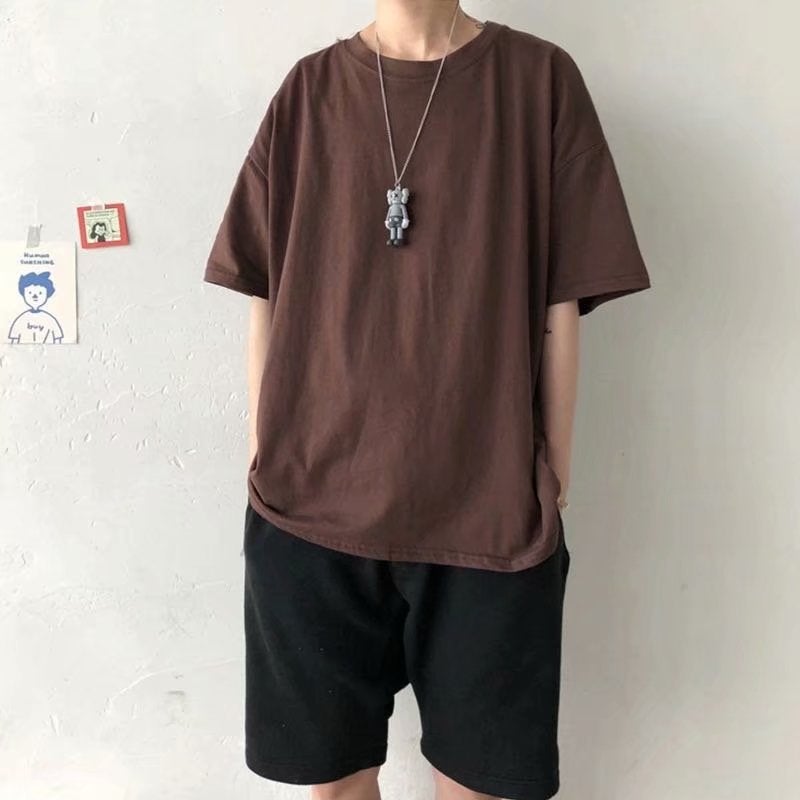 Summer Short-sleeved T-shirt Men's Korean-style Fashionable plus size Half-sleeved Hong Kong-style Loose Light Plate Round Neck Solid Color Base Shirt 6 - Image 4