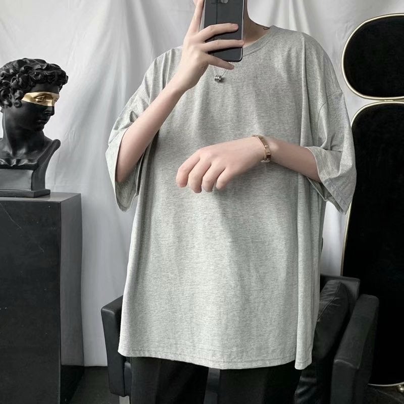 Summer Short-sleeved T-shirt Men's Korean-style Fashionable plus size Half-sleeved Hong Kong-style Loose Light Plate Round Neck Solid Color Base Shirt 6 - Image 5