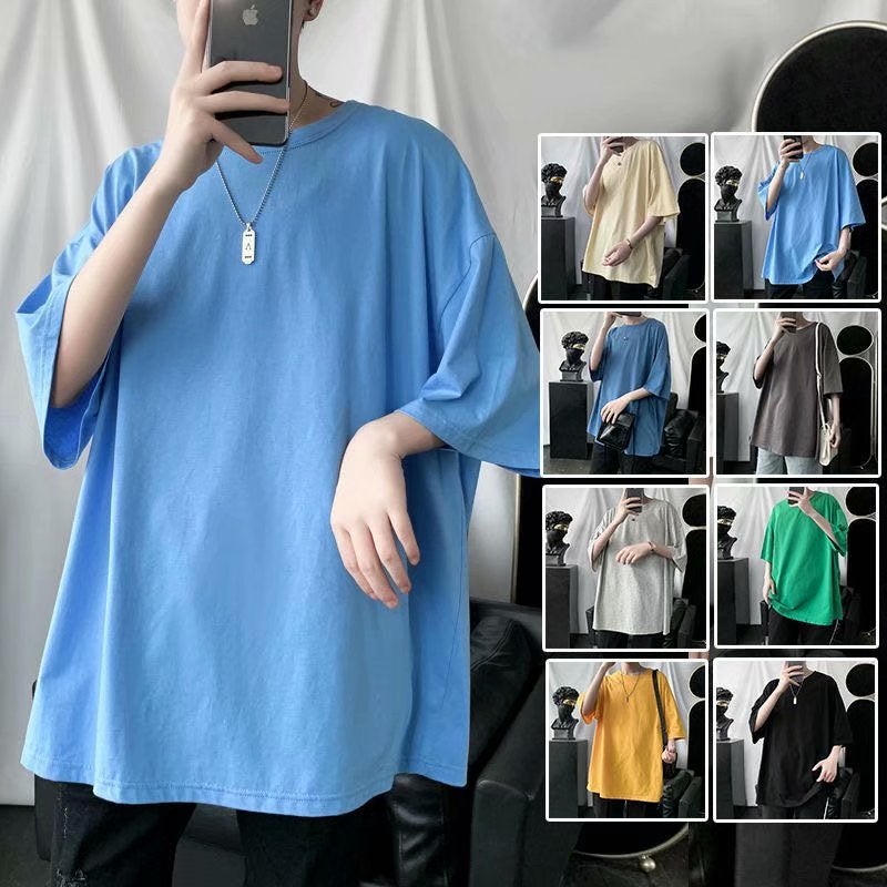 Summer Short-sleeved T-shirt Men's Korean-style Fashionable plus size Half-sleeved Hong Kong-style Loose Light Plate Round Neck Solid Color Base Shirt 6 - Image 2
