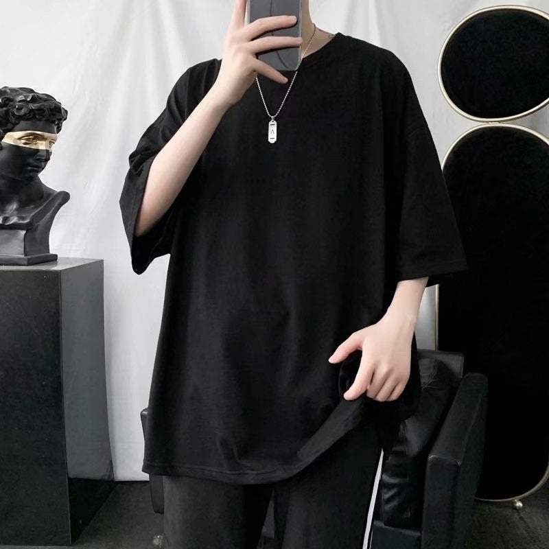 Summer Short-sleeved T-shirt Men's Korean-style Fashionable plus size Half-sleeved Hong Kong-style Loose Light Plate Round Neck Solid Color Base Shirt 6 - Image 3