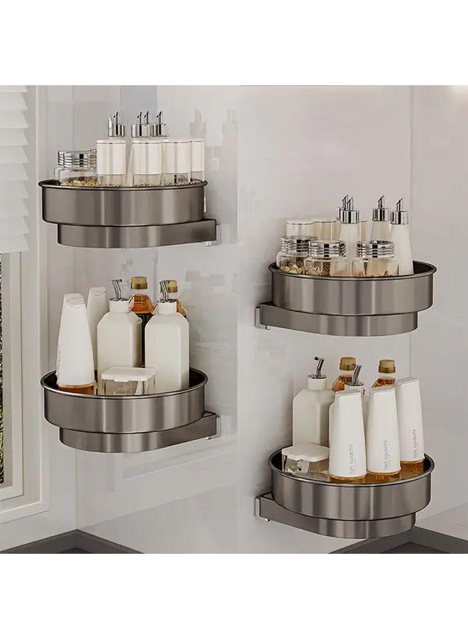 1pc Metal Rotating Wall Mounted Spice Rack Gray Multi Functional Kitchen And Bathroom Storage Organizer With Spinning Design For Efficient Space Management - Image 1