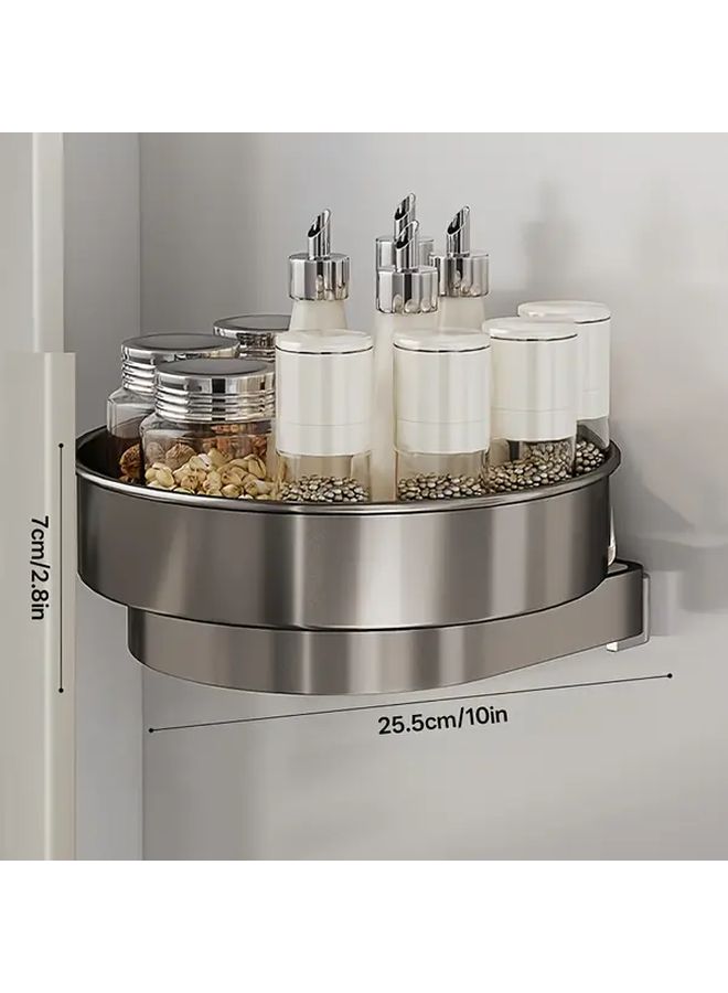 1pc Metal Rotating Wall Mounted Spice Rack Gray Multi Functional Kitchen And Bathroom Storage Organizer With Spinning Design For Efficient Space Management - Image 3