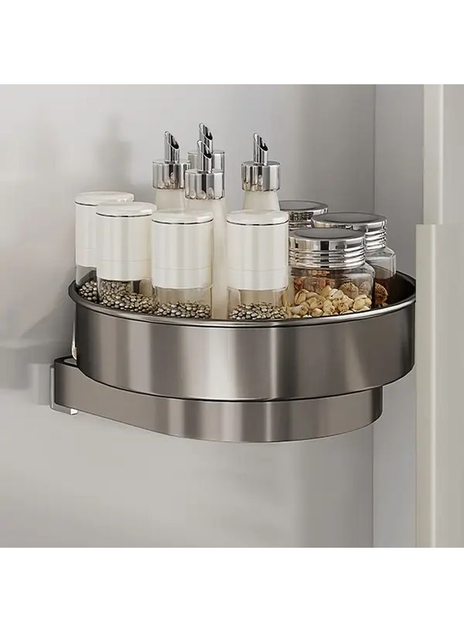 1pc Metal Rotating Wall Mounted Spice Rack Gray Multi Functional Kitchen And Bathroom Storage Organizer With Spinning Design For Efficient Space Management - Image 2