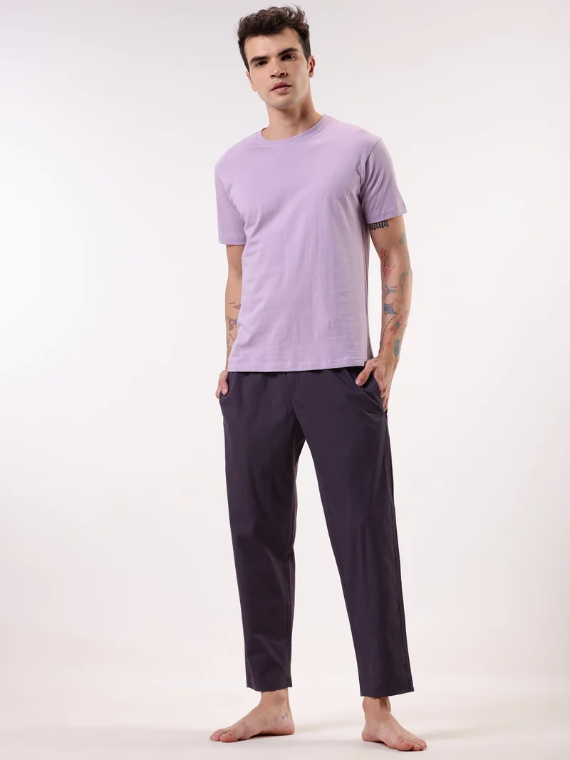 بيونغ بنطلون بيجامة بنفسجي داكن بقصة عادية