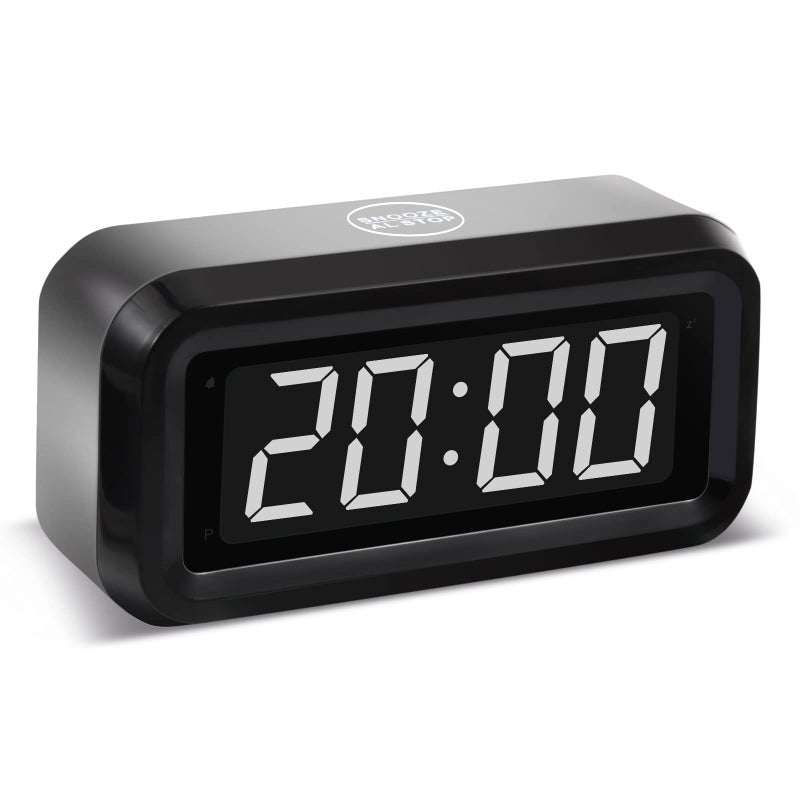 Timegyro Digital Alarm Clock Battery Operated with LED Display for Bedrooms Long Battery Life for 12 Months 3 Brightness Adjustable 1224 Hour Snooze Black Case with White Digits