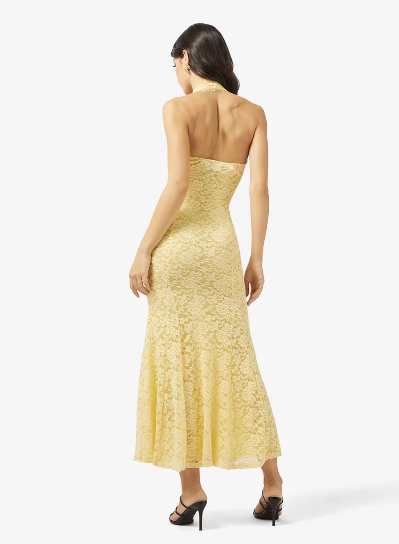جينجر Halter Neck Lace Mermaid Dress