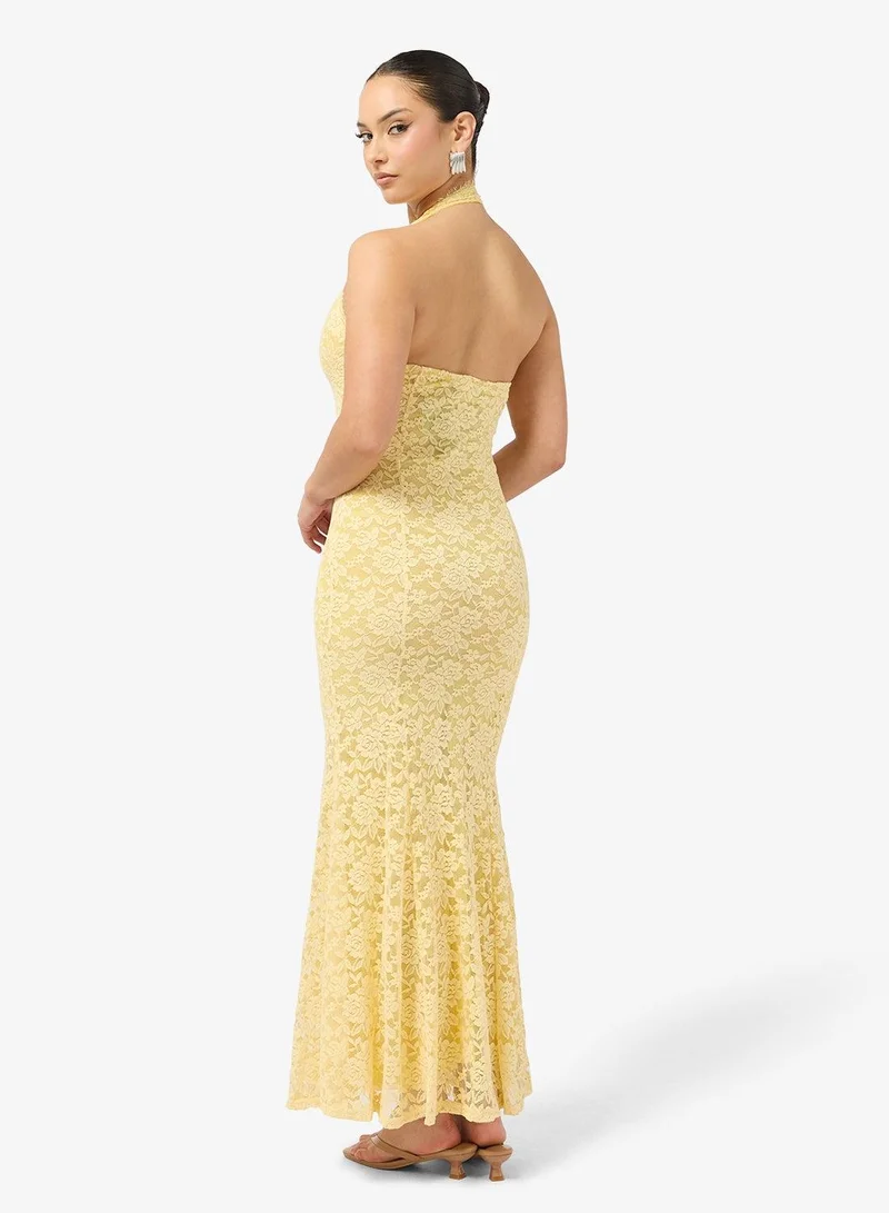 Ginger Halter Neck Lace Mermaid Dress