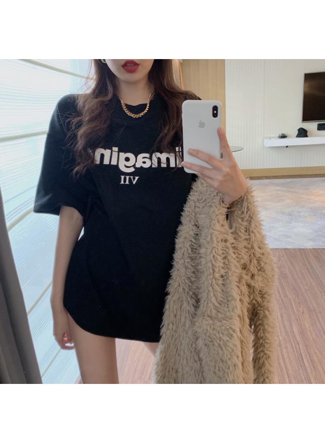 VUELO Large Size Short Sleeve T-shirt Female Collar Summer Of New Loose Women's Letters Women's 