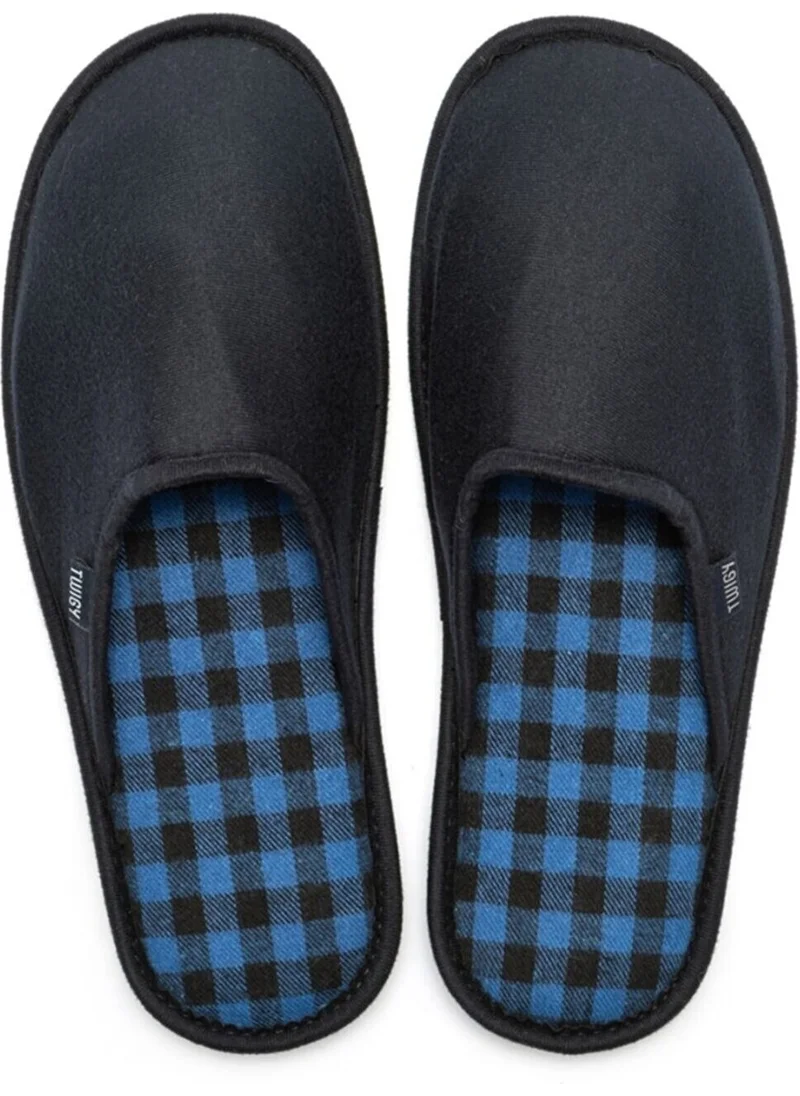 Twigy Square Navy Blue Men's House Slippers Noiseless Sole