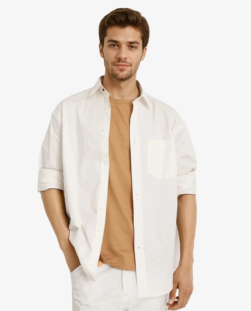 Rare Rabbit Rare Rabbit Men's Crofty White Cotton Lycra Fabric Full Sleeves Collared Neck Regular Fit Plain Shirt