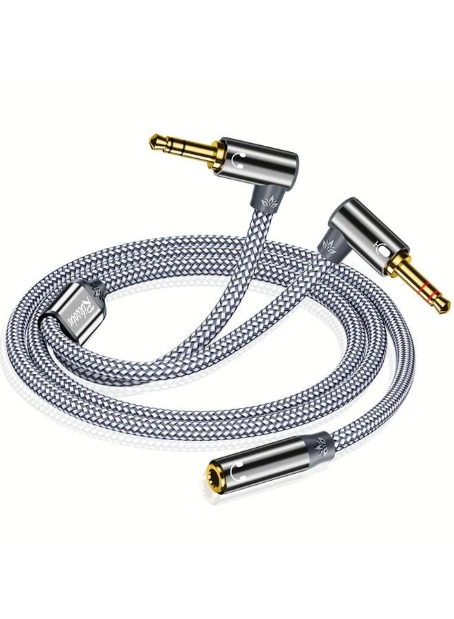 Double 3 5mm Y Splitter Cable 0 6m Braided Male to Female Adapter for Gaming Headphones PC Laptop - Image 1
