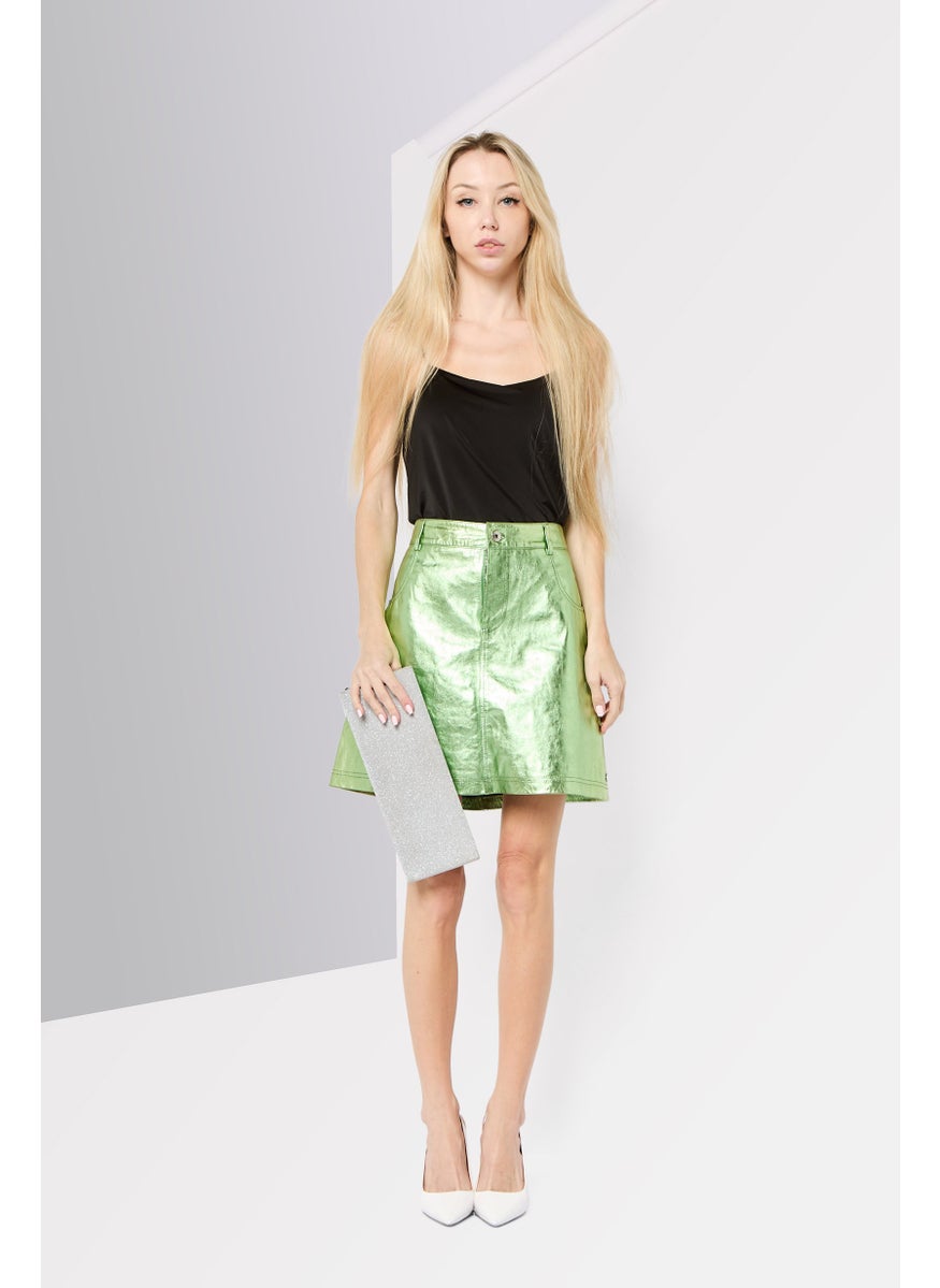 Scotch & Soda Women Metallic Mini Skirt, Light Green  - Image 2