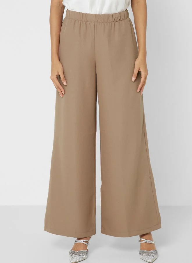 Refka by modanisa Puff Sleeve Ruched Tie Detail Top& Pants Set