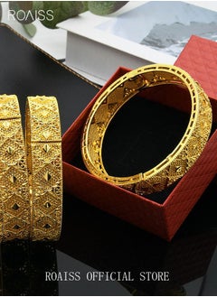 roaiss 24K Gold Plated Totem Textured Bangle Cuff Bracelet Fashion Jewelry Luxury Chic Jewellery Accessory Gift for Women Ladies Wife Mother Wedding Party Golden  - Image 4