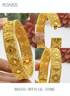 roaiss 24K Gold Plated Totem Textured Bangle Cuff Bracelet Fashion Jewelry Luxury Chic Jewellery Accessory Gift for Women Ladies Wife Mother Wedding Party Golden  - Image 3