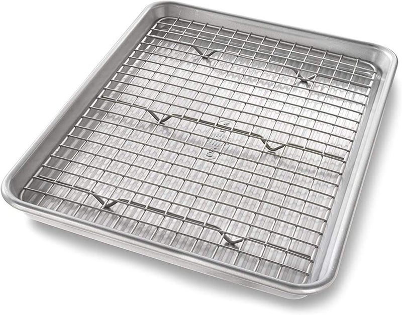 USA Pan USA Pan Bakeware Quarter Sheet Baking Pan and Bakeable Nonstick Cooling Rack Set Metal 