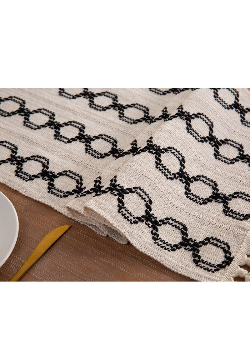 Y&D Farmhouse Table Runners 72 Inches Long Braided Stripe Boho Design,Black and White with Tassels - Perfect for Dining, Coffee, End Tables (13x72)  - Image 4
