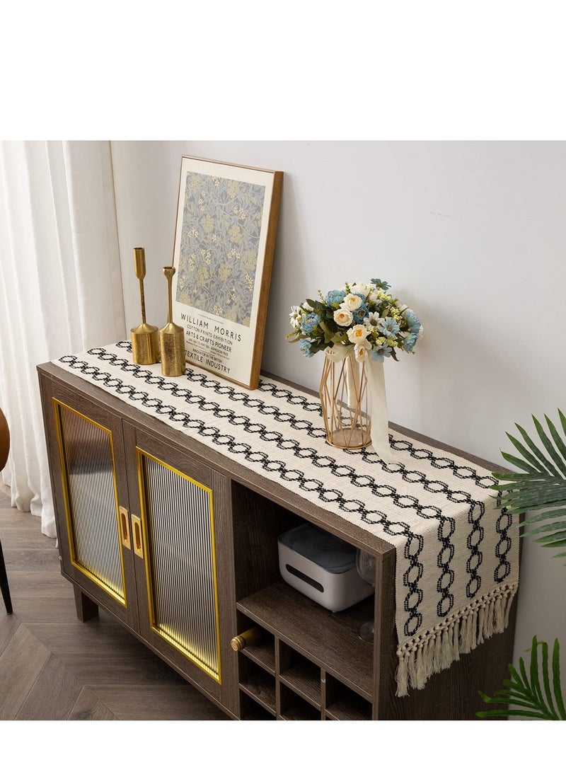 Y&D Farmhouse Table Runners 72 Inches Long Braided Stripe Boho Design,Black and White with Tassels - Perfect for Dining, Coffee, End Tables (13x72)  - Image 5