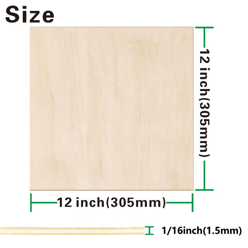 Ninekong 12 Pack Basswood Sheets 1/16 inch,12"x12"x1/16 Plywood Sheets,1.5mm Basswood for Laser Cutting,Laser Engraving Blanks,Thin Natural Unfinished Wood for Crafts,Wood Burning,Scroll Saw Cutting - Image 2